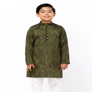 Green Textured Erri Embroidered Mixed Viscose Panjabi